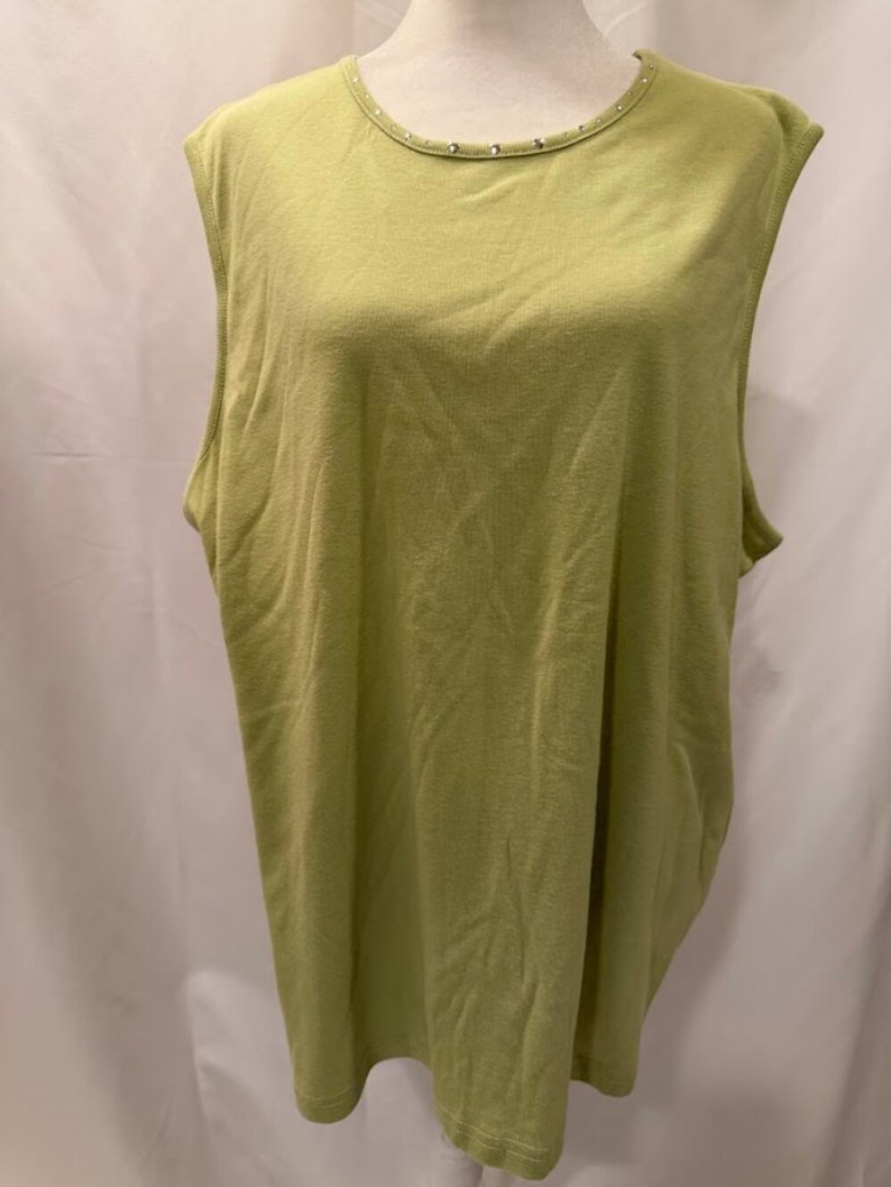 Lime Color Sleeveless Tank Top with Embellishments - 2x